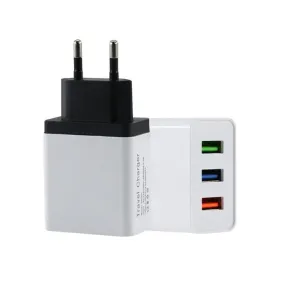 3-Port USB Travel Charger with EU Plug for Mobile Phones