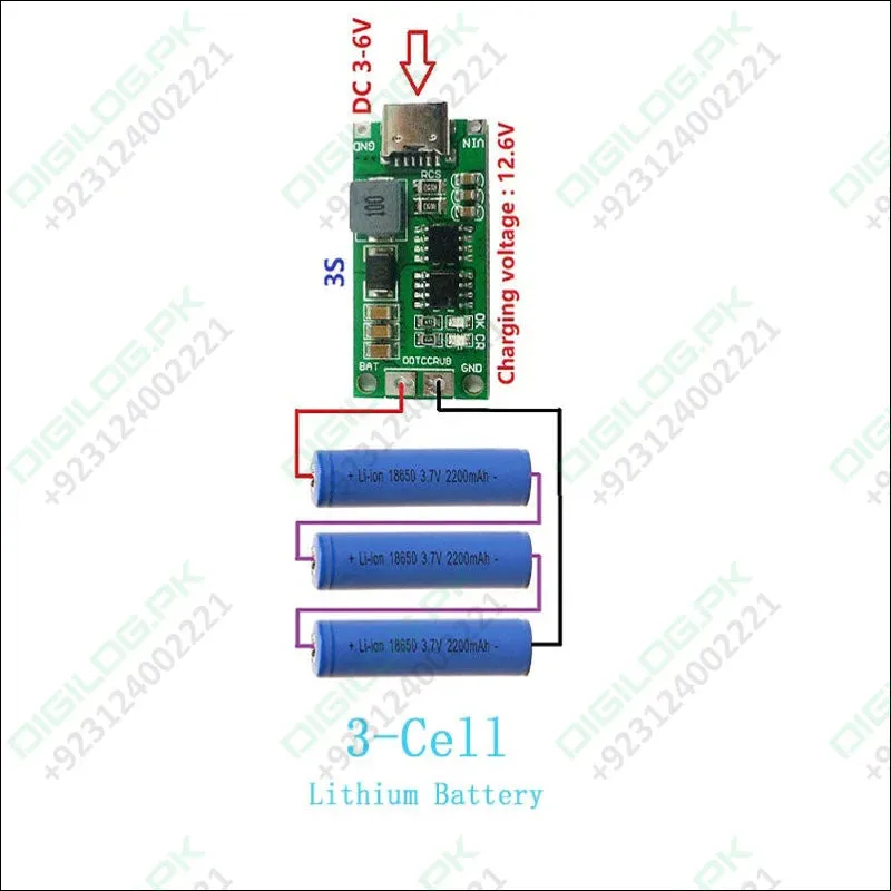 3S Type C 11.1V Step-Up Boost LiPo Polymer Li-Ion Charger 12.6Vdc 18650 Lithium Battery In Pakistan