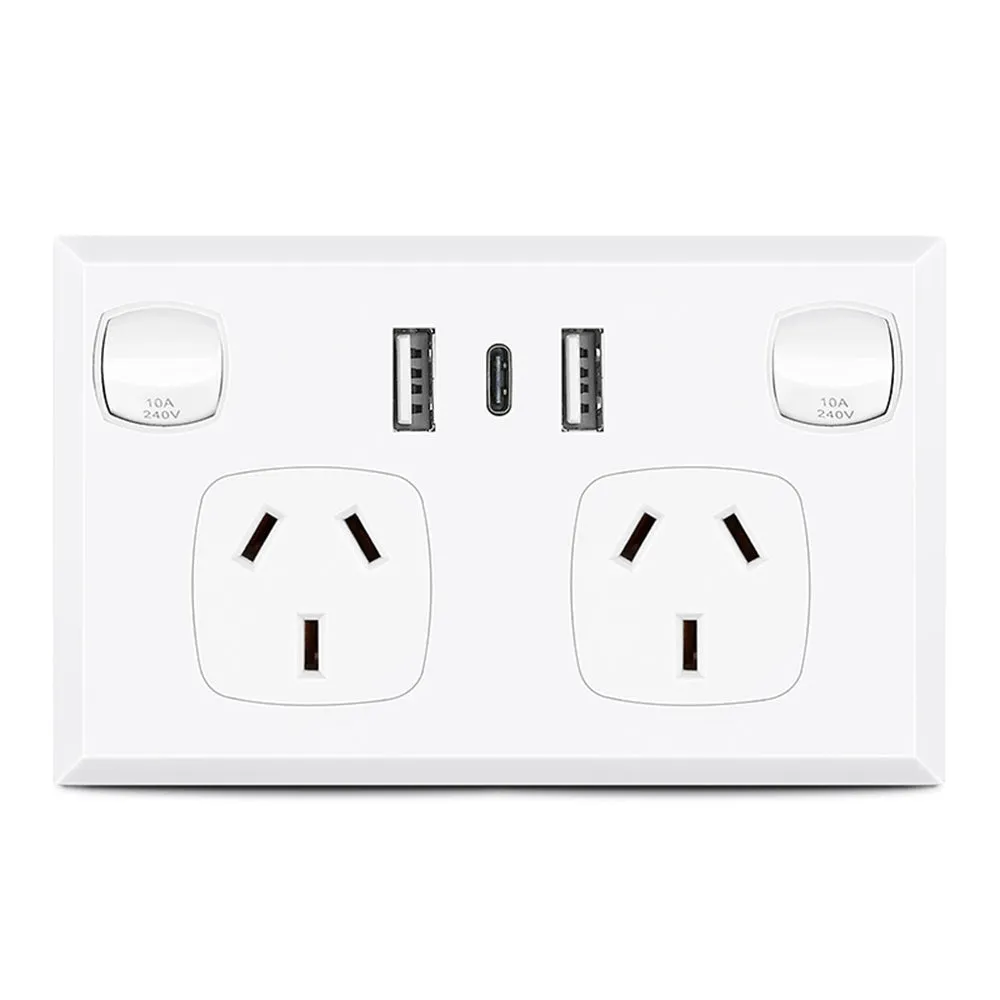 5PCS Dual USB Type-C Wall Outlet, Fire Retardant, 3.6A Charge