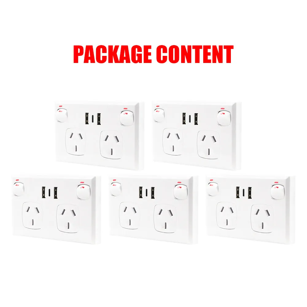 5PCS Dual USB Type-C Wall Outlet, Fire Retardant, 3.6A Charge