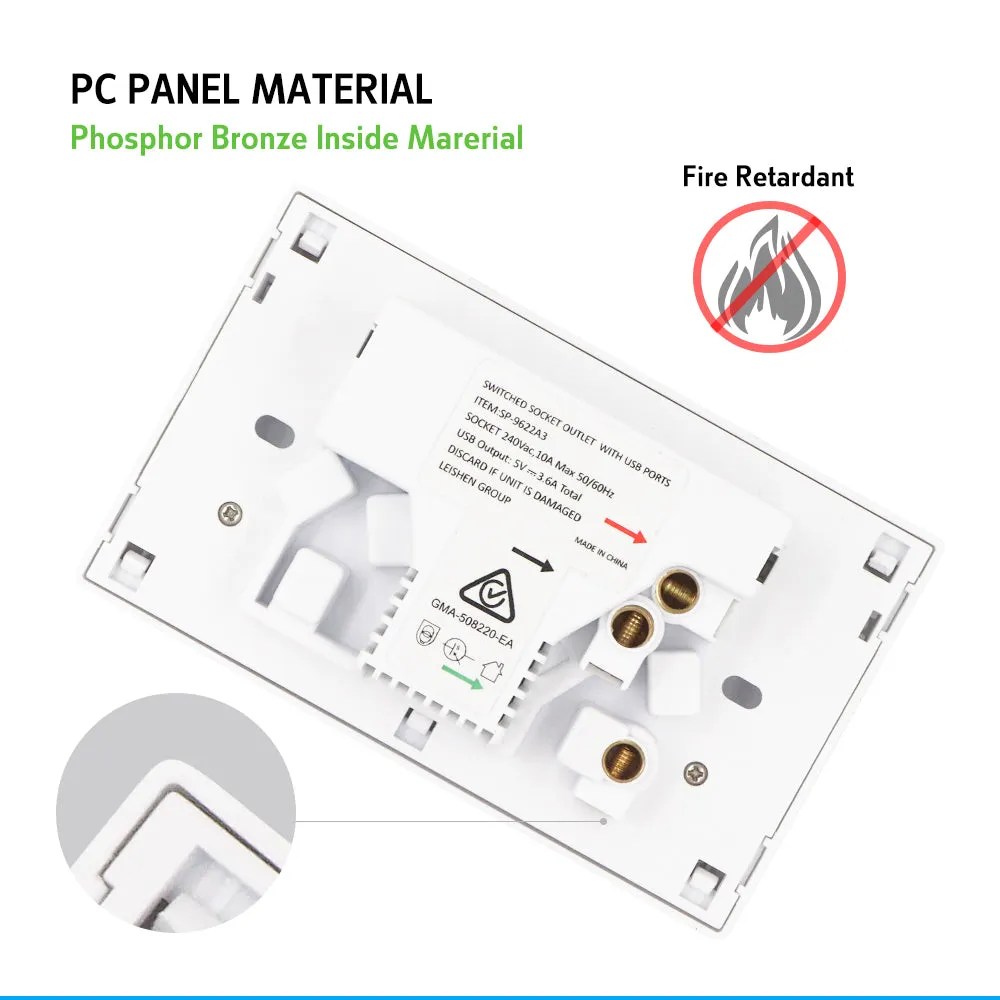 5PCS Dual USB Type-C Wall Outlet, Fire Retardant, 3.6A Charge