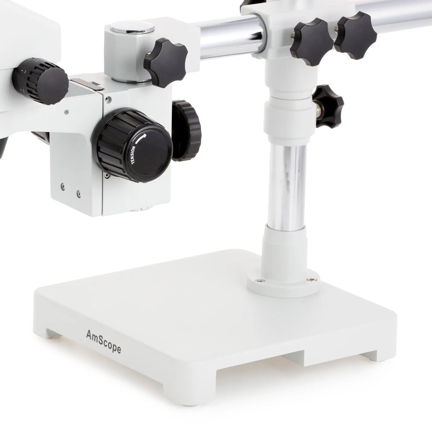 AmScope SM-3 Series Simul-Focal Zoom Trinocular Stereo Microscope with 150W Halogen Dual Fiber Gooseneck Lights and HDMI Camera on Single Arm Boom Stand