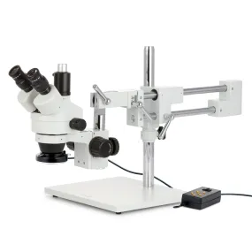 AmScope SM-4 Series Zoom Trinocular Stereo Microscope with Multi-Zone 144 LED and HDMI Camera on Double Arm Boom Stand