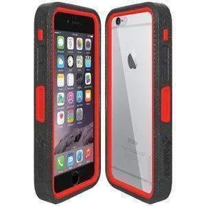 Amzer CRUSTA Rugged iPhone 6 Case Black on Red Shell with Tempered Glass