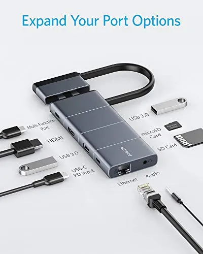 Anker USB C Hub for MacBook, PowerExpand 9-in-2 USB C Hub with 85W Power Delivery, 4K@30Hz HDMI, USB C Multi-Function Port, 2 USB-A 3.0 Ports, 1 Gbps Ethernet, 3.5 mm Audio, SD and microSD Card Reader