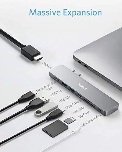 Anker USB C Hub for MacBook, PowerExpand Direct 8-in-2 USB C Adapter Compatible with Thunderbolt 3 USB C Port, 4K HDMI Port, USB C and USB A 3.0 Data Ports, SD and microSD Card Reader, Lightning Audio