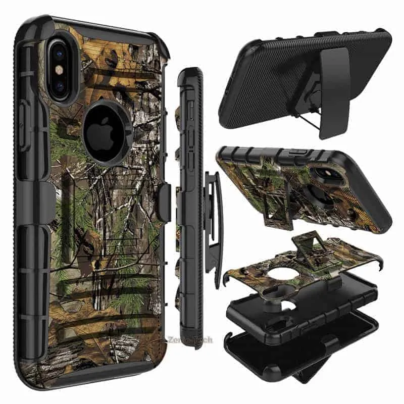 Apple iPhone X Armor Holster Clip Rugged Case RealTree Camo