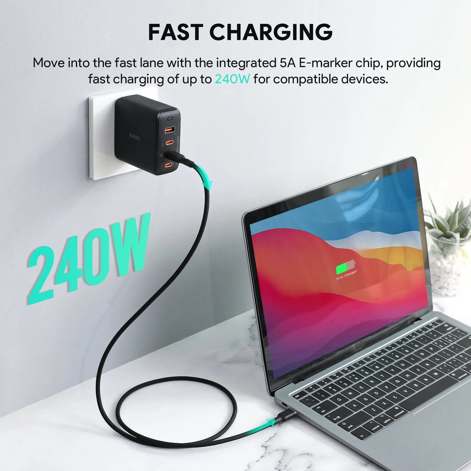 Aukey CB-SCC241/CB-SCC242 Circlet Blink 240W Silicone USB-C to USB-C Cable 1m/1.8m - Black