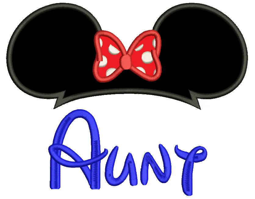 Aunty Mouse Ears looks like Minnie Mouse Applique Machine Embroidery Digitized Design Pattern