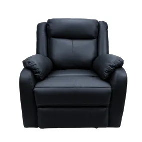 Black Electric Recliner, Genuine Leather, USB Port, 1 Seater Lounge