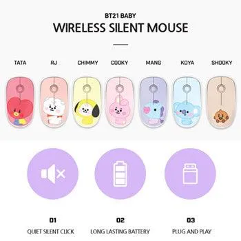 BT21 Baby Wireless Silent Mouse★ Noiseless Button/ BT21 Baby Character Design Mouse