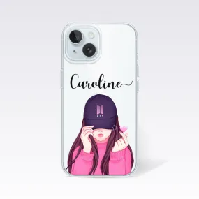 BTS Girl with Custom Name Clear Silicon Cover