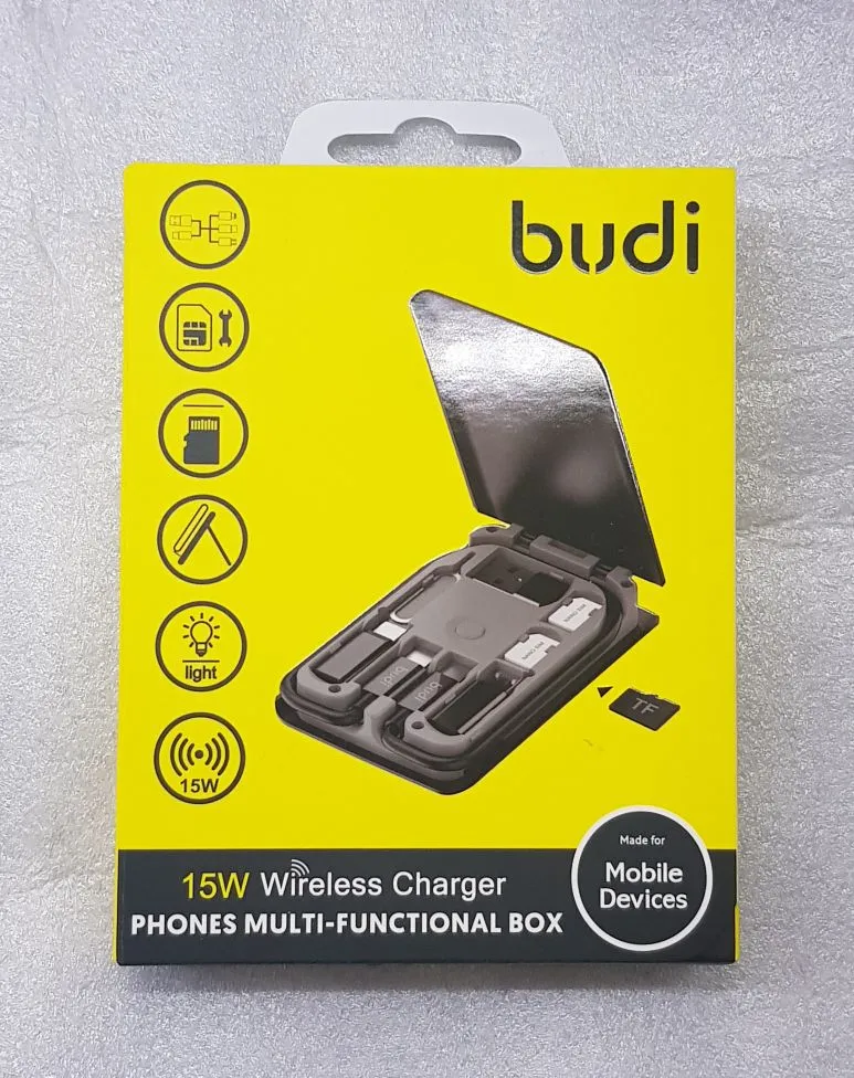 Budi Multi-Functional 15W Wireless Charging Box Smart Adapter Card Storage Cable