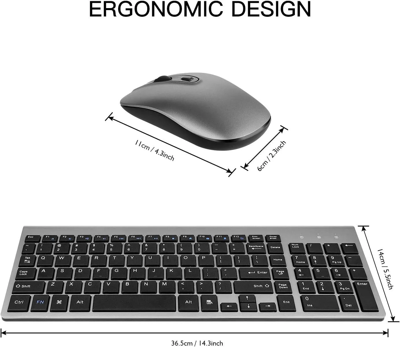 Cimetech Wireless Keyboard and Mouse Combo, Compact Full Size Wireless Computer Keyboard and Mouse Set 2.4G Ultra-Thin Sleek Design for Windows, Computer, Desktop, PC, Notebook, Laptop - Grey