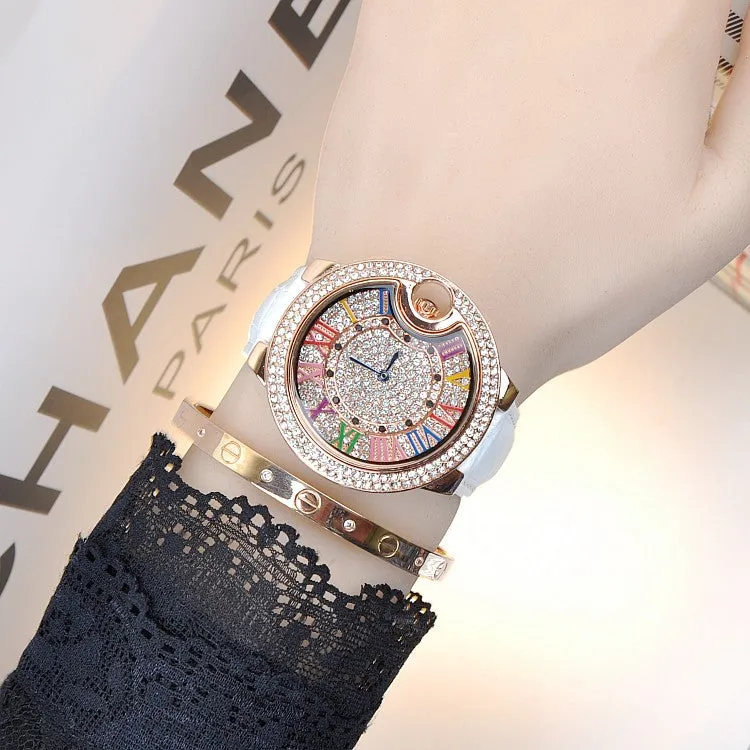 Colorful Roman Numerals Leather Strap Women's Watch