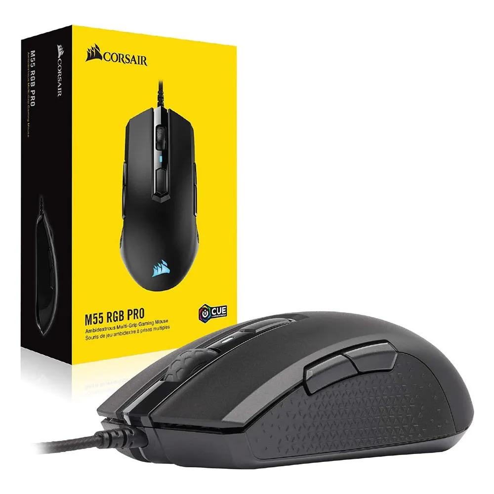 CORSAIR M55 iCUE RGB Pro Wired Optical Gaming Mouse with 12400 DPI, 8 Programmable Buttons, 100Hz Hyper Polling Rate and Ambidextrous Multi-Grip For PC and Laptop | CH-9308011-AP