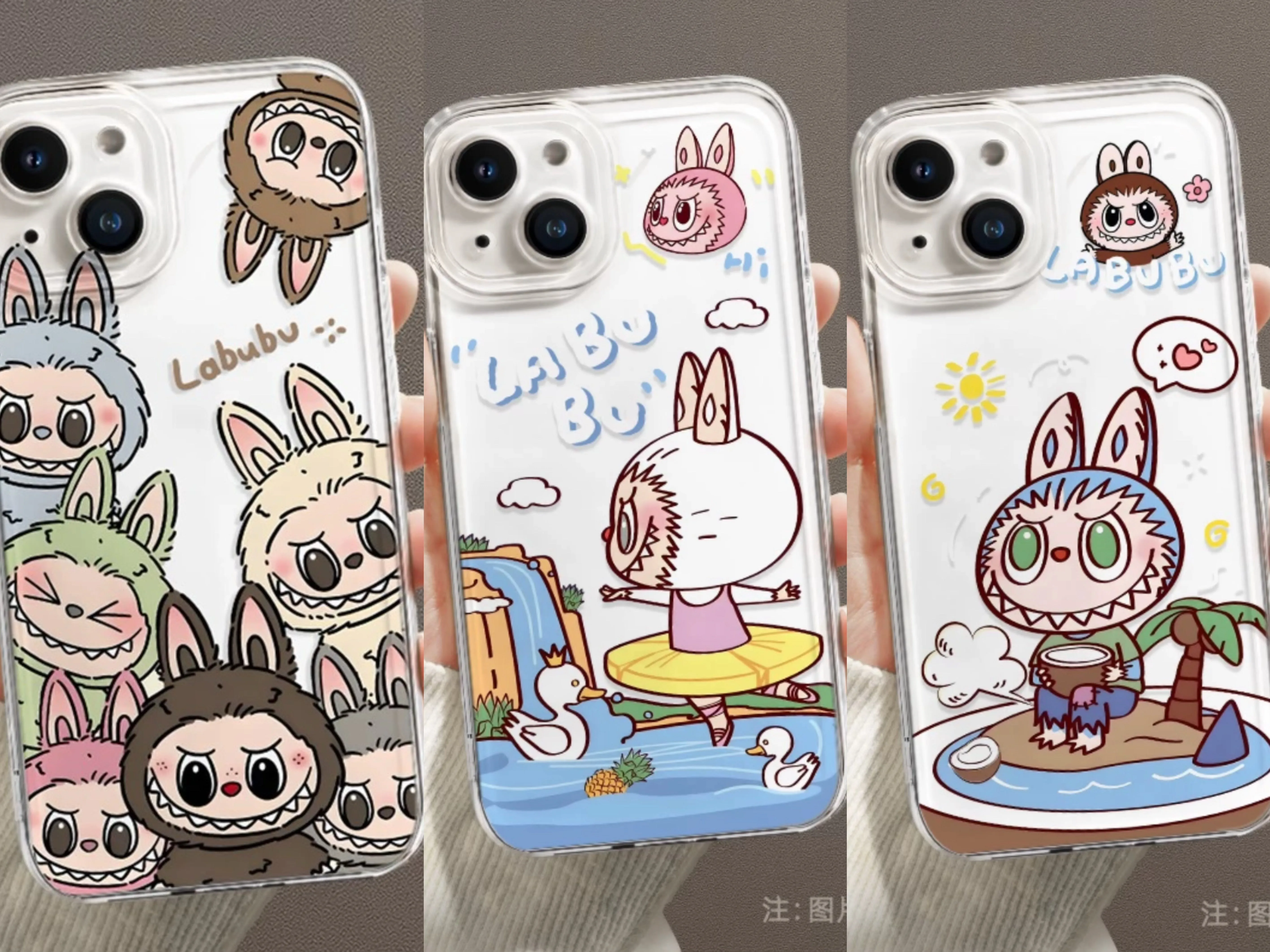 Cute Cartoon Labubu Zimomo | Colourful Swan Coconut - iPhone Case XR XS X 11 12 13 14 15 Pro Plus Promax