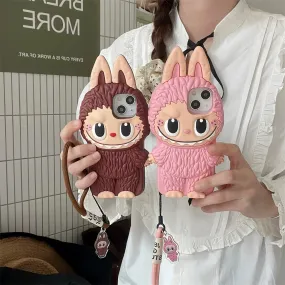 Cute Cartoon Labubu Zimomo Silicon Case | Brown Pink - iPhone Case 13 14 15 Pro Promax