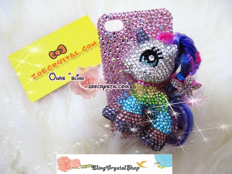 Czech/ Swarovski My Little Pony or UNICORN BLING Crystal 3D Cell Phone Flip Case - Double sides