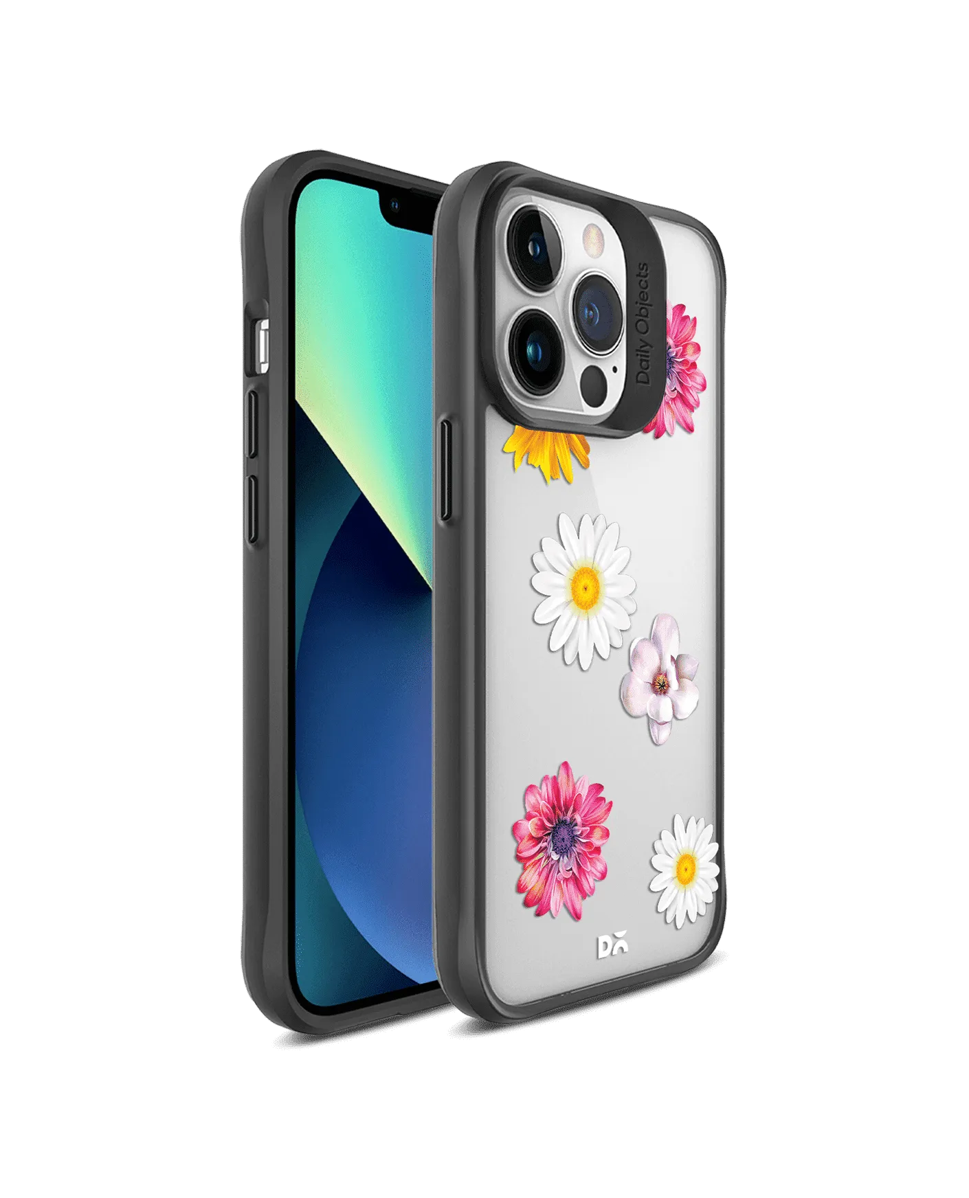 DailyObjects Clear Multicoloured Flowers Black Hybrid Clear Phone Case Cover For iPhone 14 Pro