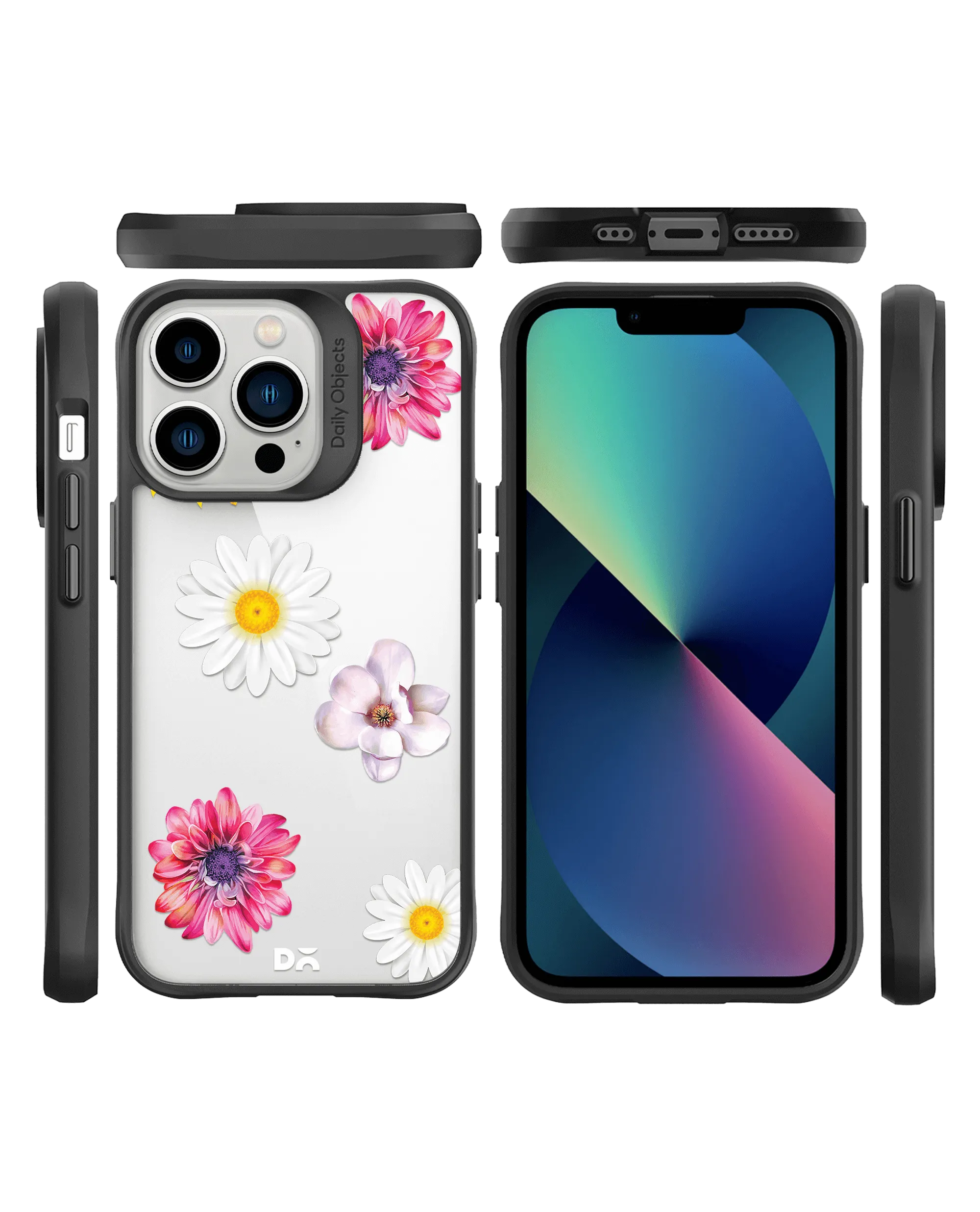 DailyObjects Clear Multicoloured Flowers Black Hybrid Clear Phone Case Cover For iPhone 14 Pro