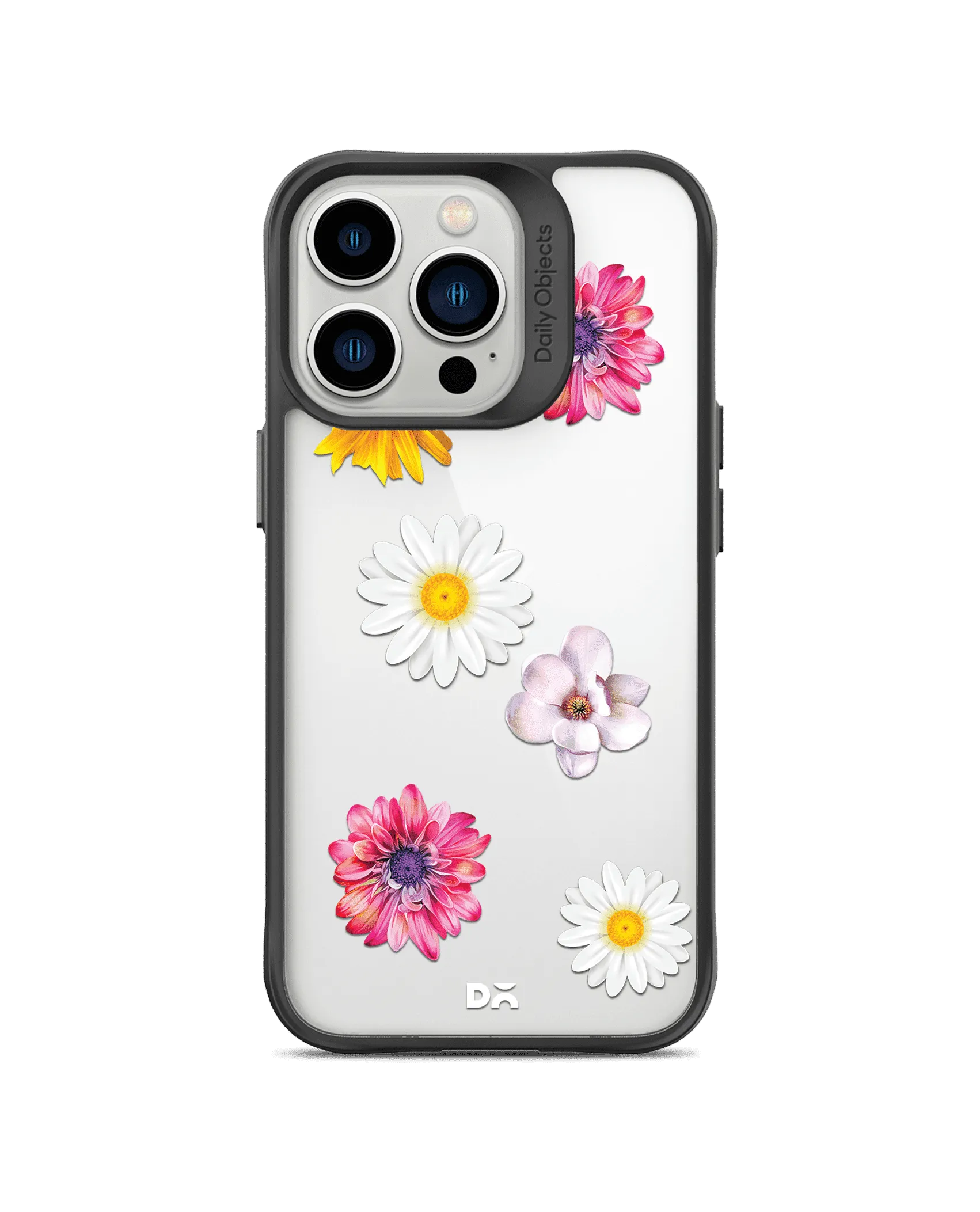 DailyObjects Clear Multicoloured Flowers Black Hybrid Clear Phone Case Cover For iPhone 14 Pro