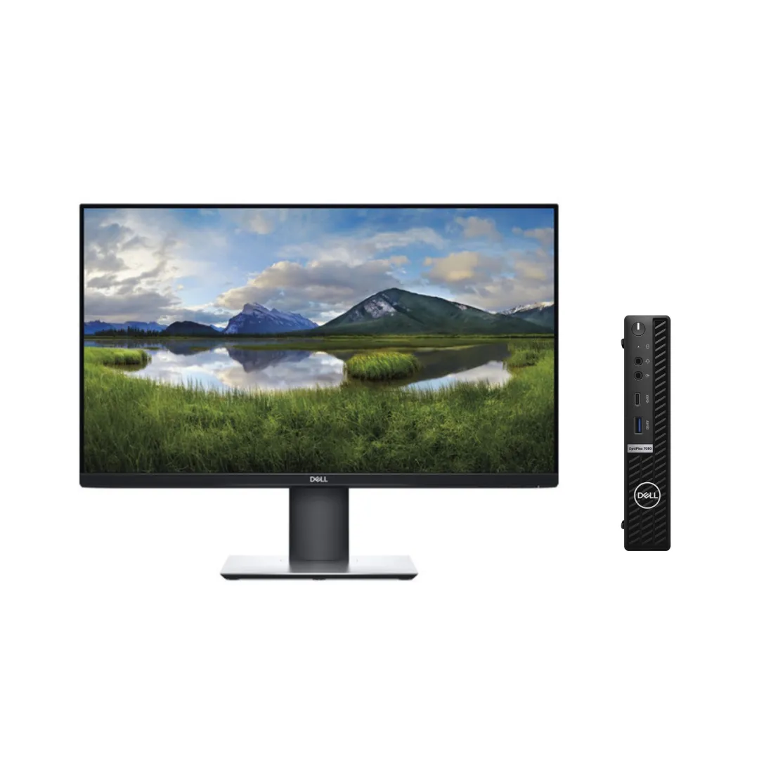 Dell OptiPlex 7080, Micro Desktop Bundled with 24" Monitor, Intel Core i5-10500T, 2.0GHz, 16GB RAM, 256GB M2 NVMe SSD, Windows 11 Pro, Grade A Refurbished - EE