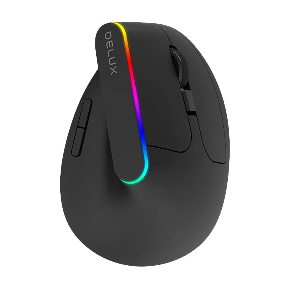 Delux M618C Wireless Optical Ergonomic Vertical Mouse RGB with Silent Click, 1600 DPI, 6 Buttons for Windows and macOS (Black, White)