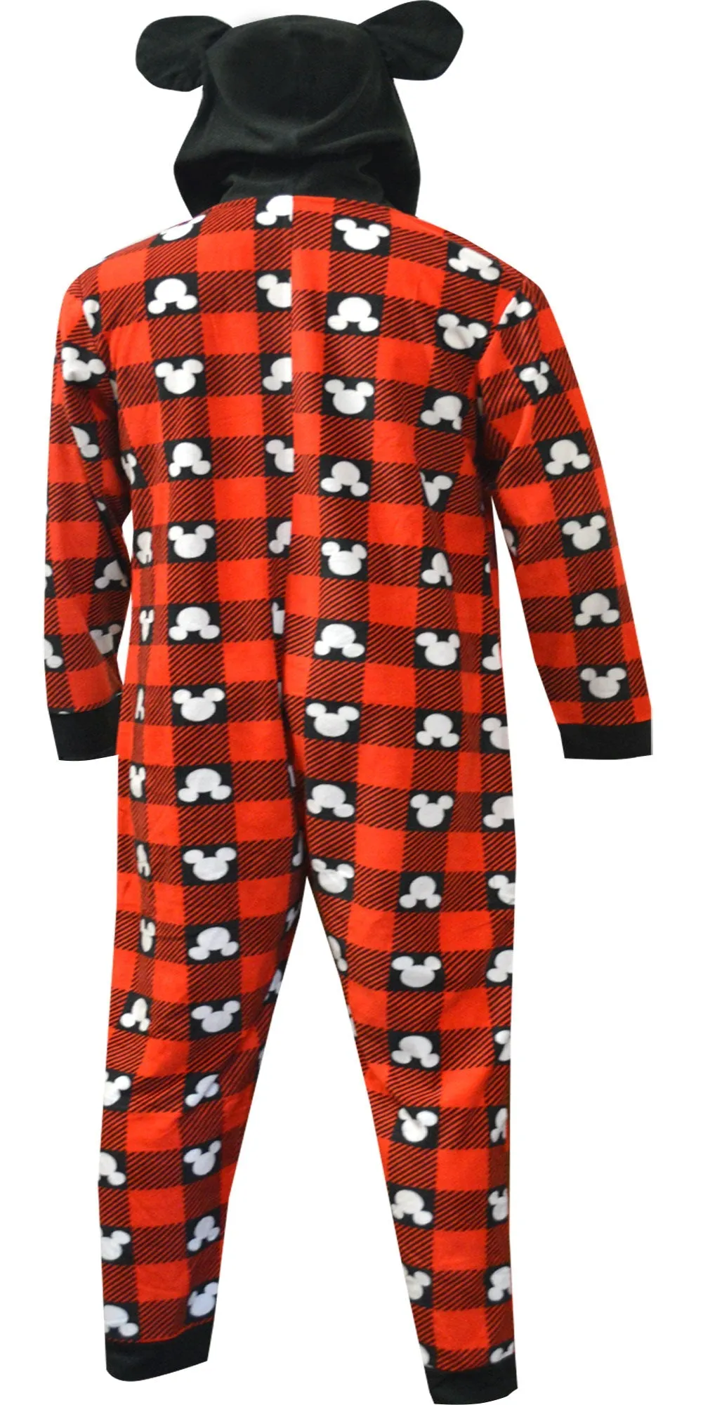 Disney Mickey Mouse Ears Plaid Holiday Men's Hooded Onesie