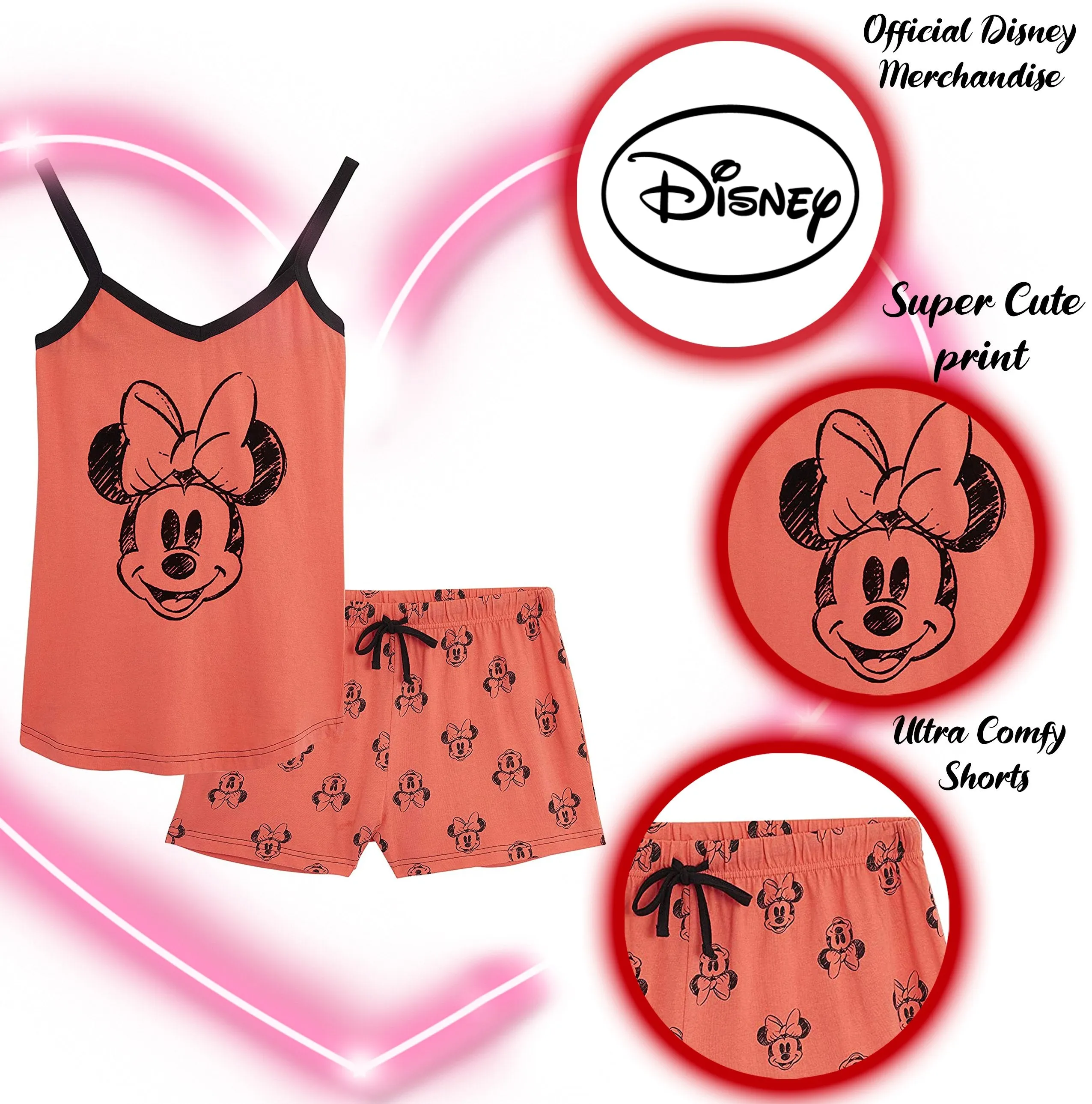 Disney Minnie Mouse Shorts Pyjamas Set for Women & Teenage Girls