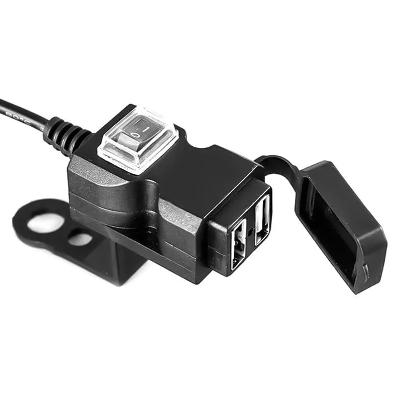 Dual USB Port 12V-24V Waterproof Motorcycle Handlebar Charger 5V 1A/2.1A Adapter for Mobile Phone