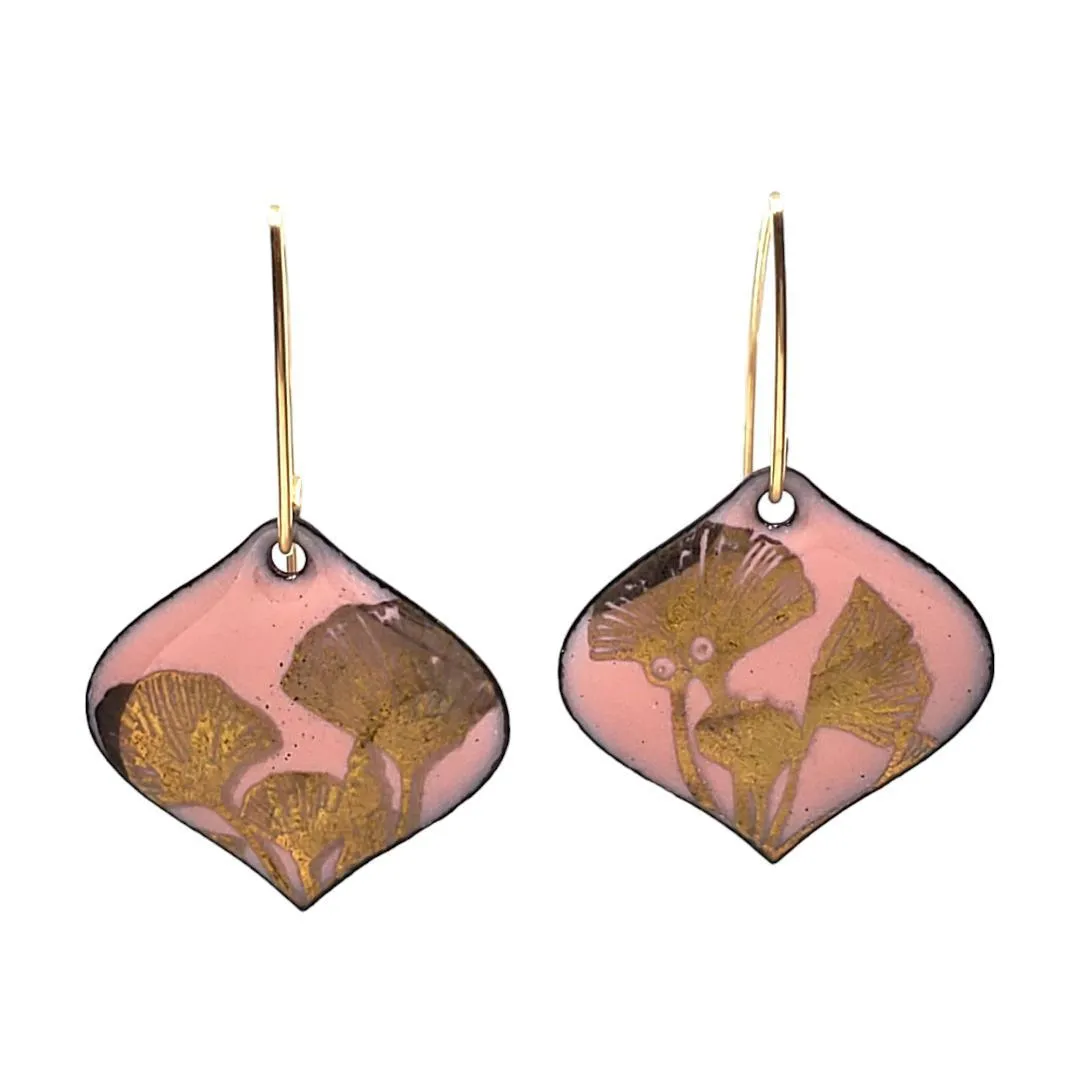 Earrings - Ogee Gold Leaves (Pink) by Magpie Mouse Studios