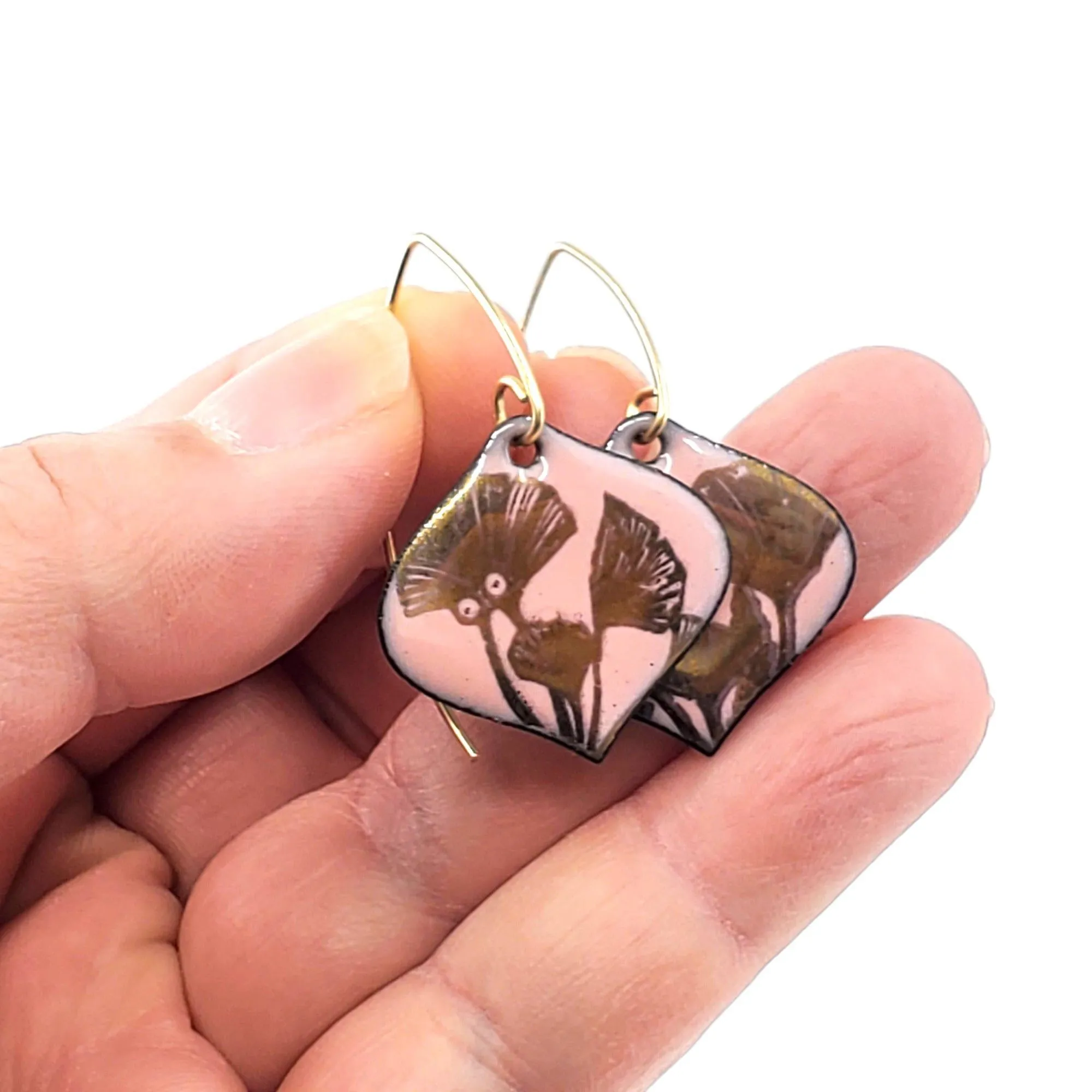 Earrings - Ogee Gold Leaves (Pink) by Magpie Mouse Studios