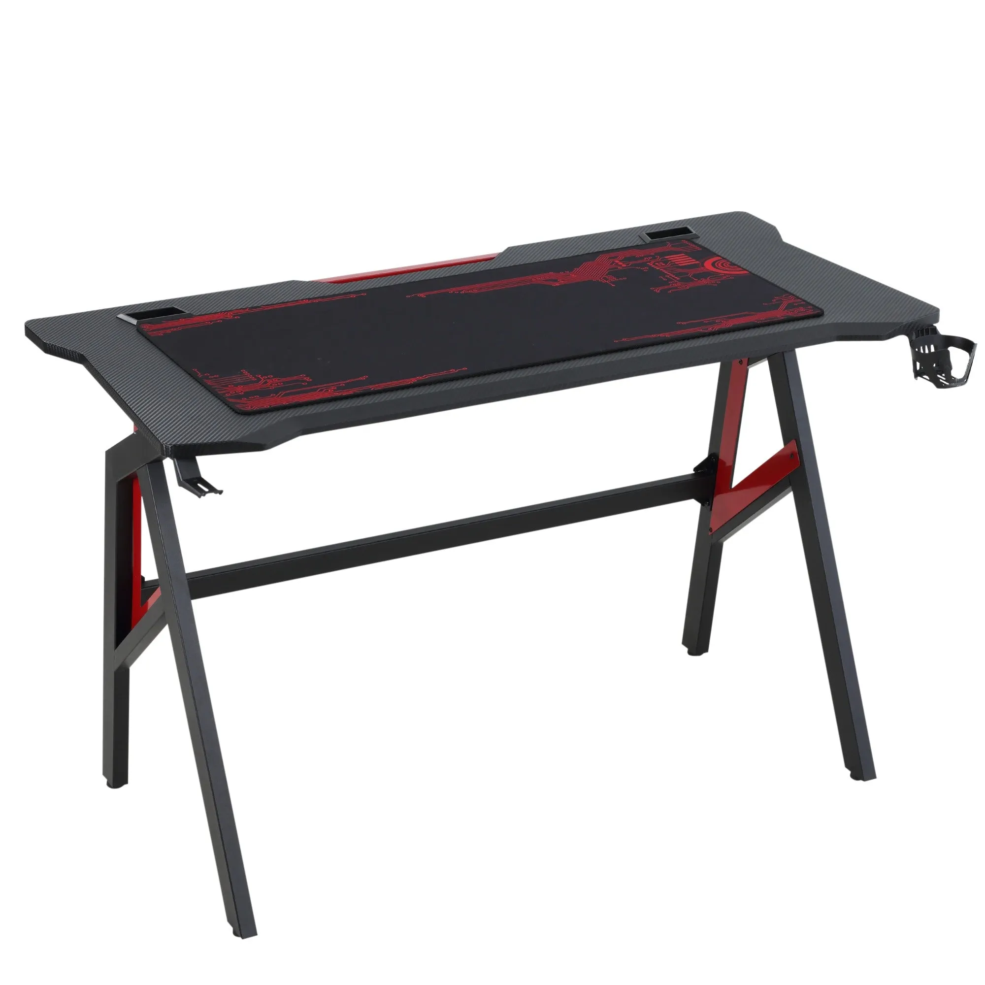 Easycomfort Scrivania Gaming Moderna con Tappetino Mouse Maxi e Accessori, 120x58x75cm - Rosso e Nero