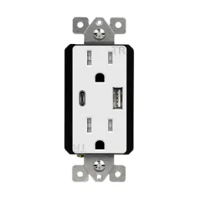 Enerlites 61501-TR2USB3-1A1C Dual USB Type-A/C Charger 3.6A with 15A Tamper-Resistant Duplex Receptacles