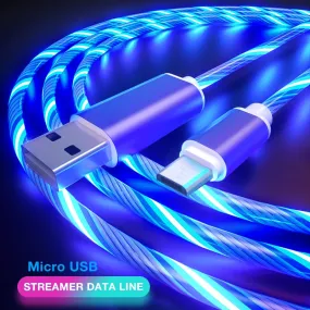 Glowing Cable Mobile Phone Charging Cables LED light Micro USB Type C Charger For Samsung Galaxy S11 S10 A50 Charge Wire Cord