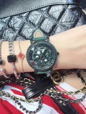 Green Diamond Leather Women's Watch