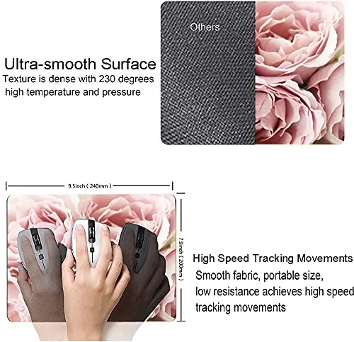 Hokafenle Mouse Pad Flower, Cute Floral Mouse Pads for Women, Mouse Mat Square Waterproof Mouse Pad Non-Slip Rubber Base MousePads for Office Laptop Computer, Pink Roses