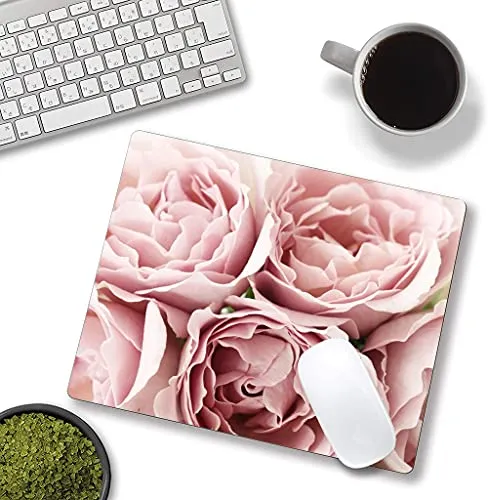 Hokafenle Mouse Pad Flower, Cute Floral Mouse Pads for Women, Mouse Mat Square Waterproof Mouse Pad Non-Slip Rubber Base MousePads for Office Laptop Computer, Pink Roses