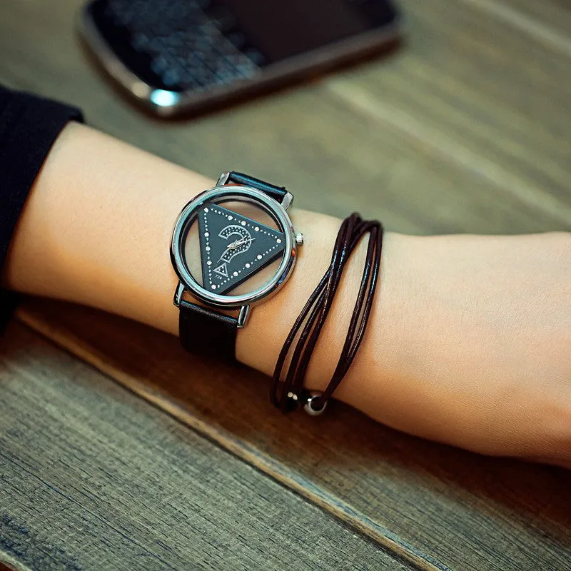 Hollow Dial Luxury Watch Big Brand Women Casual Wristwatch Leather Strap Lady Quartz-Watch Girl Dress Watch