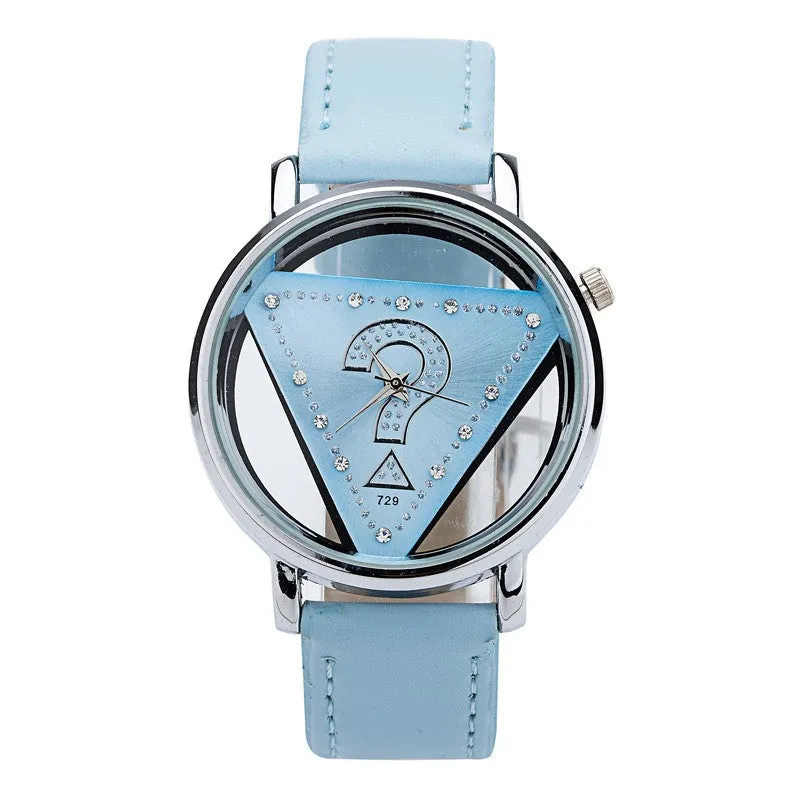 Hollow Dial Luxury Watch Big Brand Women Casual Wristwatch Leather Strap Lady Quartz-Watch Girl Dress Watch