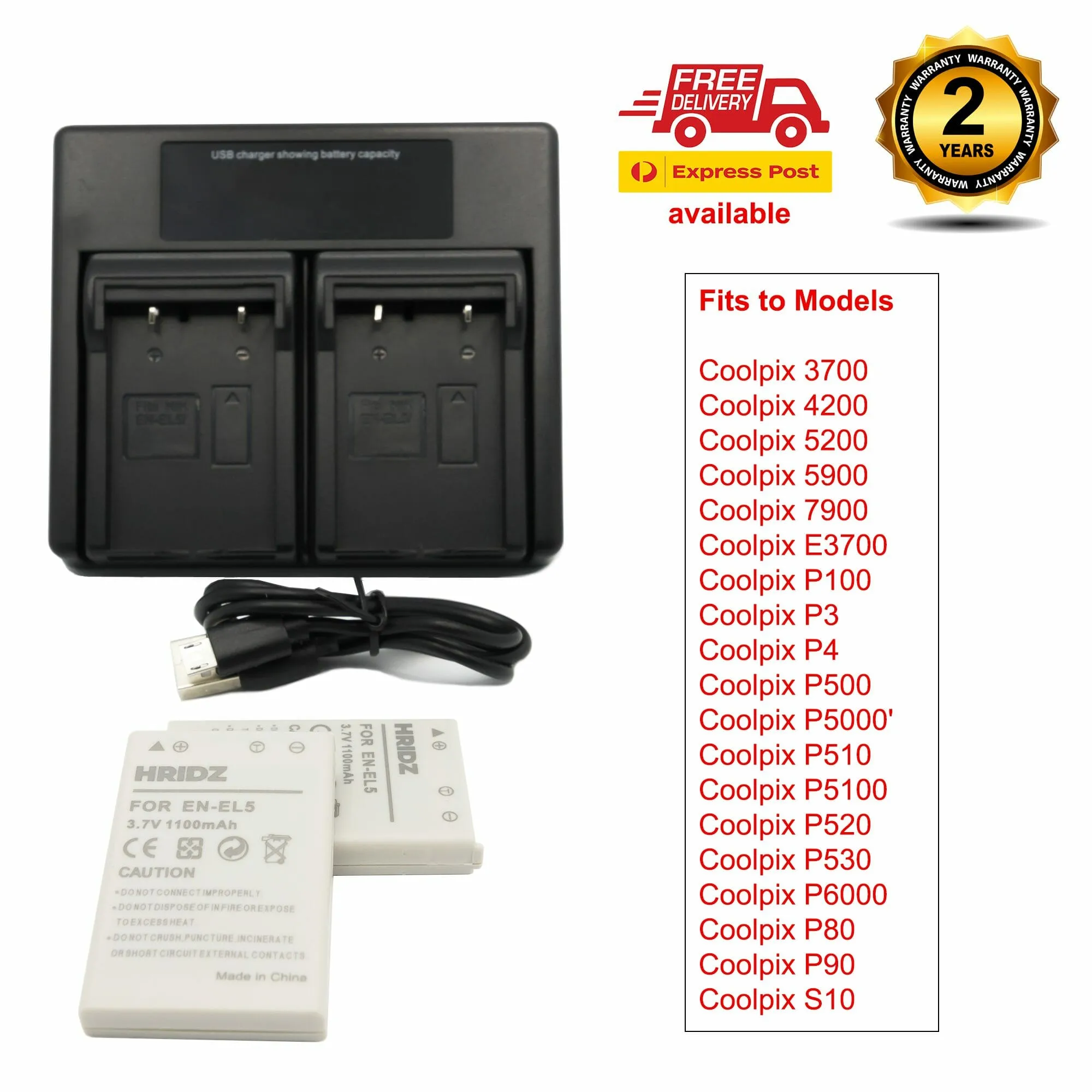 HRIDZ EN-EL5 Battery & Charger Set For Nikon Coolpix 3700 4200 5200 5900 7900 E3700 P5000