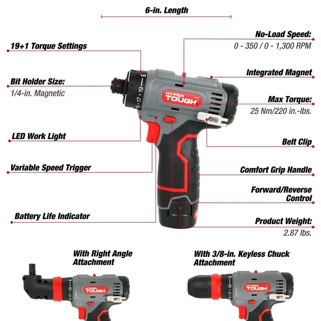 Hyper Tough 12V Max 3-in-1 Multi-Head Power Drill Set