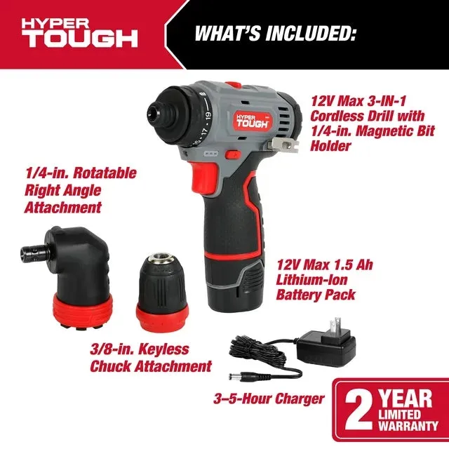 Hyper Tough 12V Max 3-in-1 Multi-Head Power Drill Set