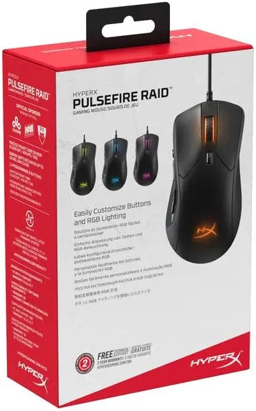 HyperX Pulsefire Raid – Gaming Mouse, 11 Programmable Buttons, RGB, Ergonomic Design, Comfortable Side Grips, Software-Controlled Customization