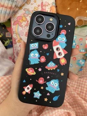 Japanese Cartoon Hangyodon in Space UFO Black and Glitter Soft Case iPhone Case 12 13 14 15 Pro Promax Plus