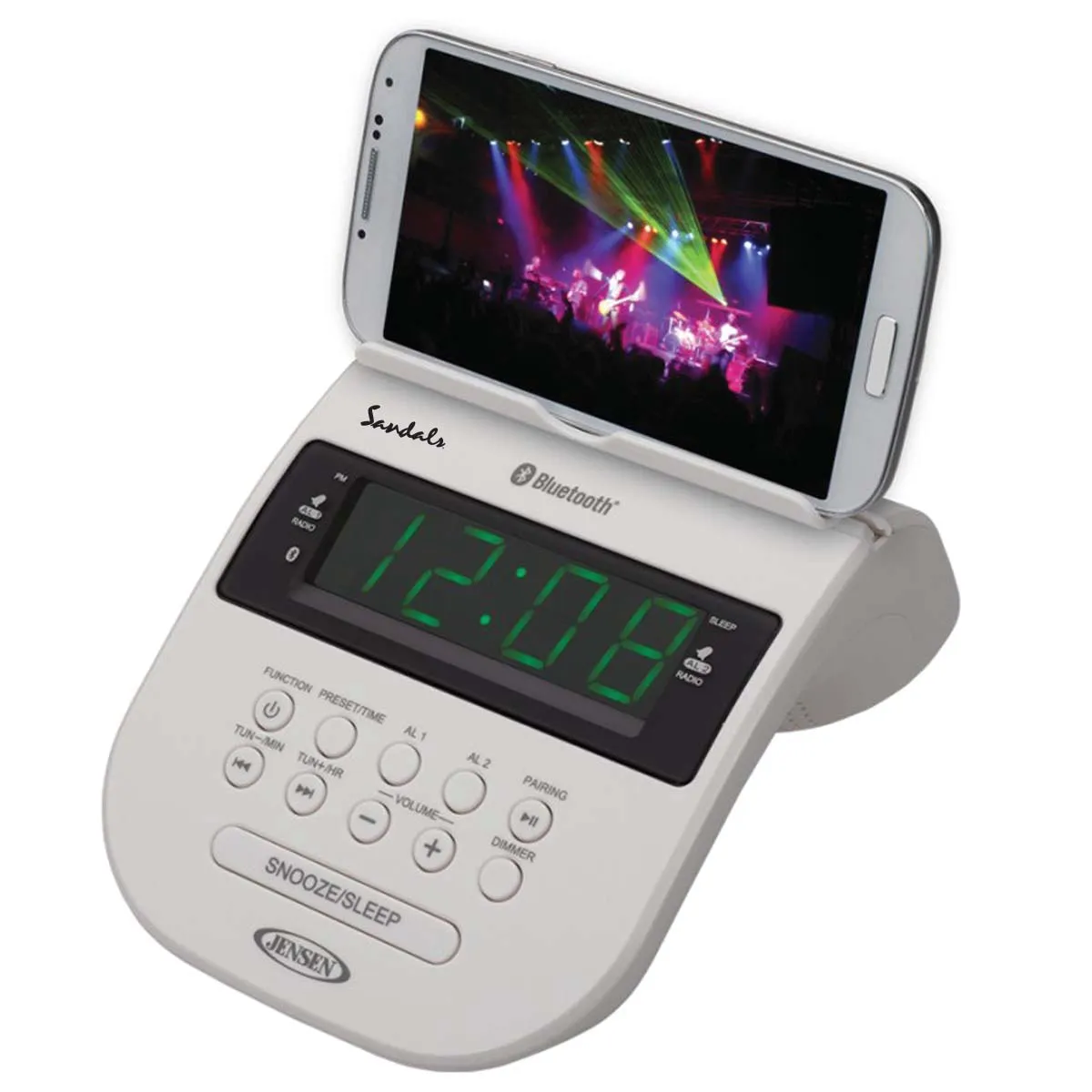 Jensen Audio Bluetooth Clock Radio with Cellphone Holder