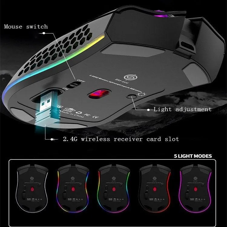 K-Snake BM600 RGB Lightweight Wireless Gaming Mouse with 1600 DPI and 7 Programmable Keys