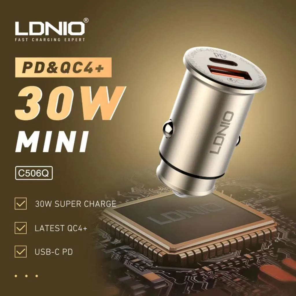 LDNIO C506Q | 30W PD Car Charger | Dual Ports (Type-C & USB)