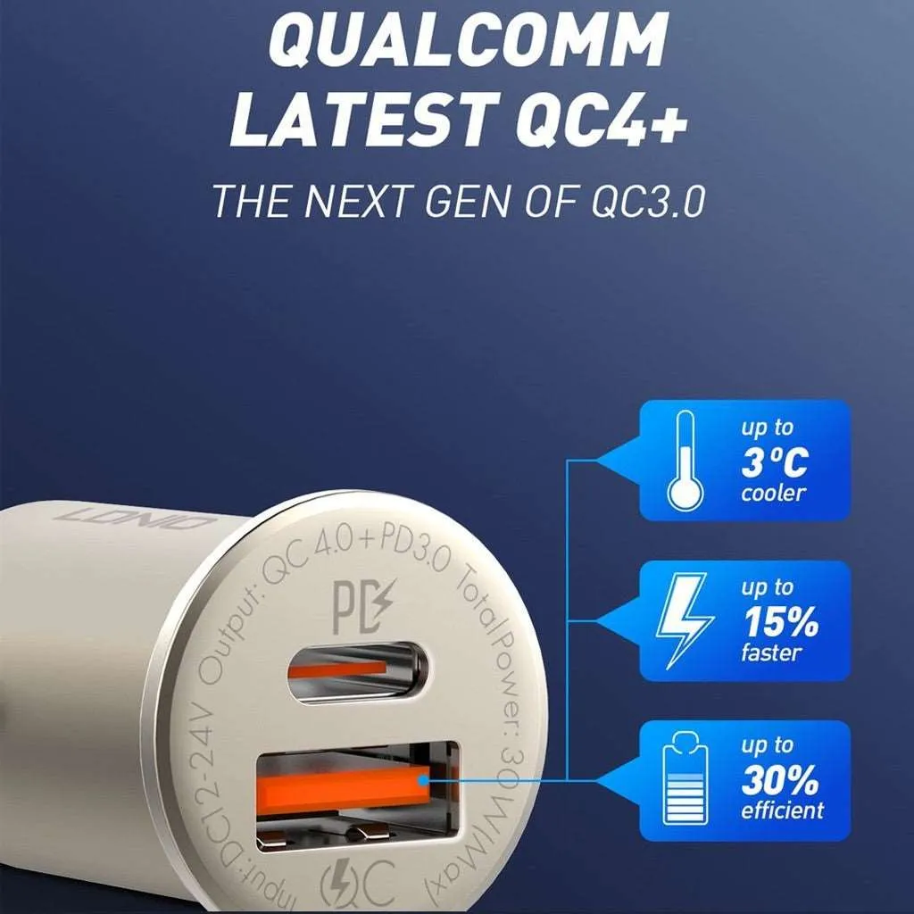 LDNIO C506Q | 30W PD Car Charger | Dual Ports (Type-C & USB)